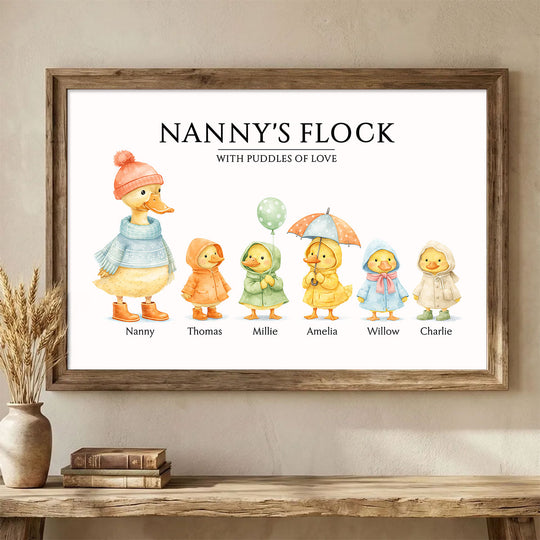 Grandparents Grandma Grandad's Flock with Puddles of Love - Personalised Poster - Gift for Grandma