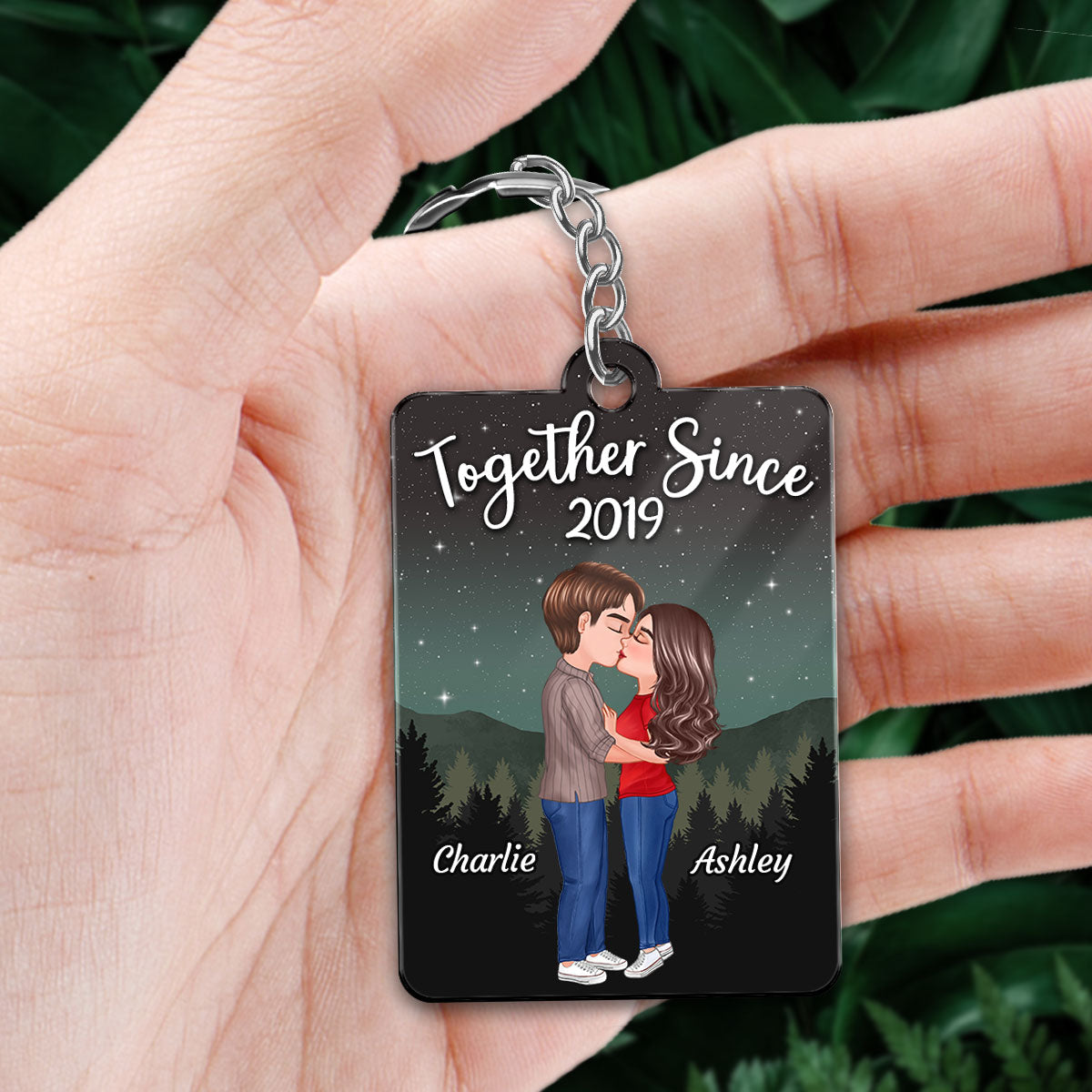 Galaxy Night Doll Couple Kissing Favorite Song Scannable QR Code Personalized Acrylic Keychain