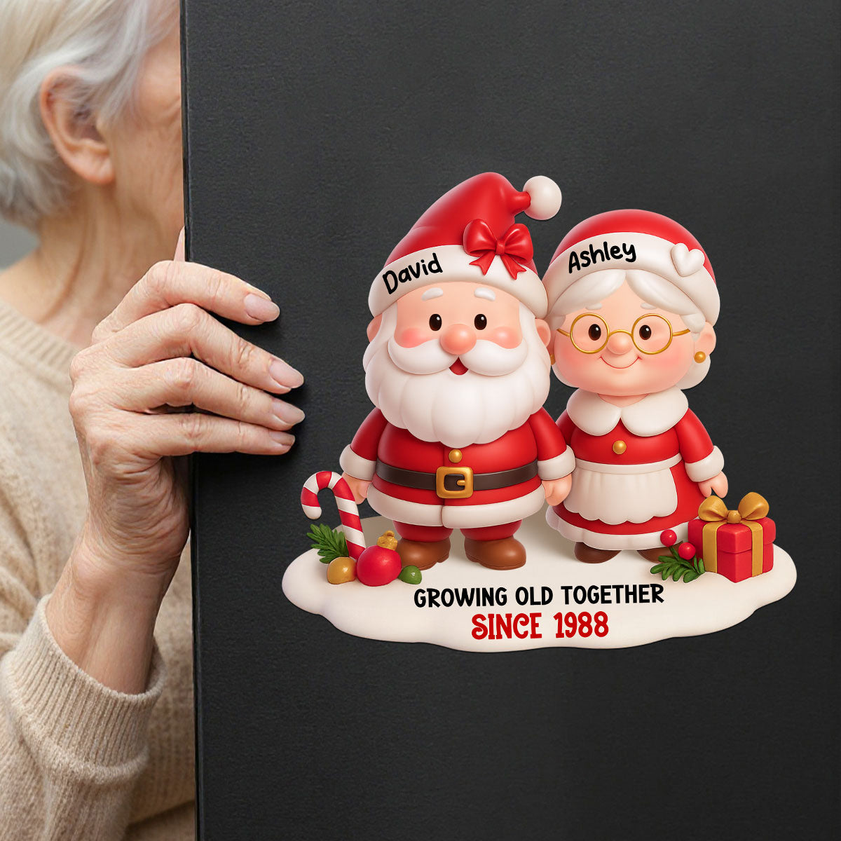 Santa Couple Growing Old Together Personalized Fridge Decal, Anniversary, Christmas Gift for him, Gift for her