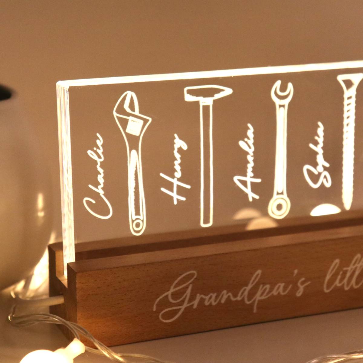 Grandpa Dad Little Helpers Personalized Acrylic Block LED Night Light