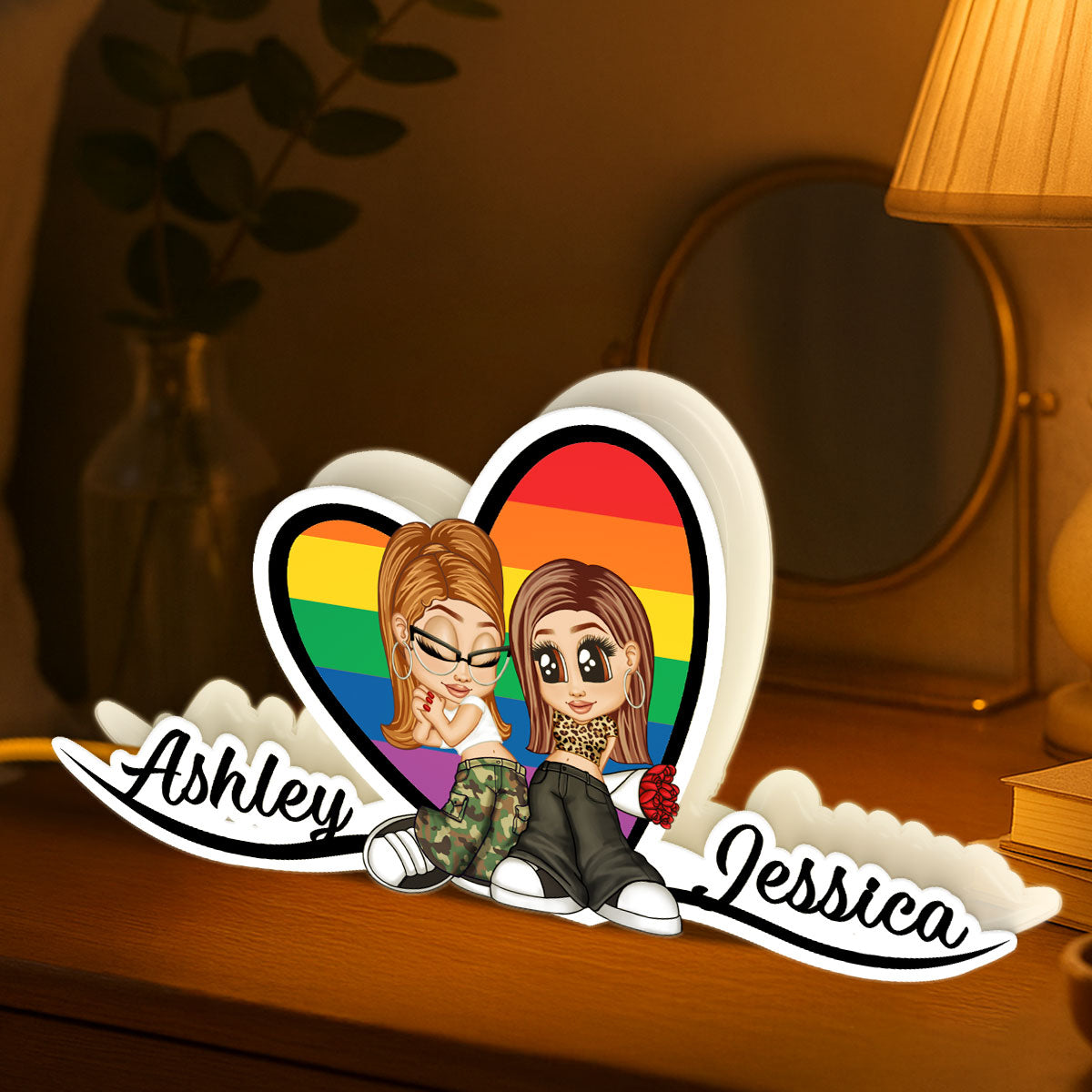 Y2K Couple LGBT Heart Personalized Light Box, Gift for Him for Her, Pride Month