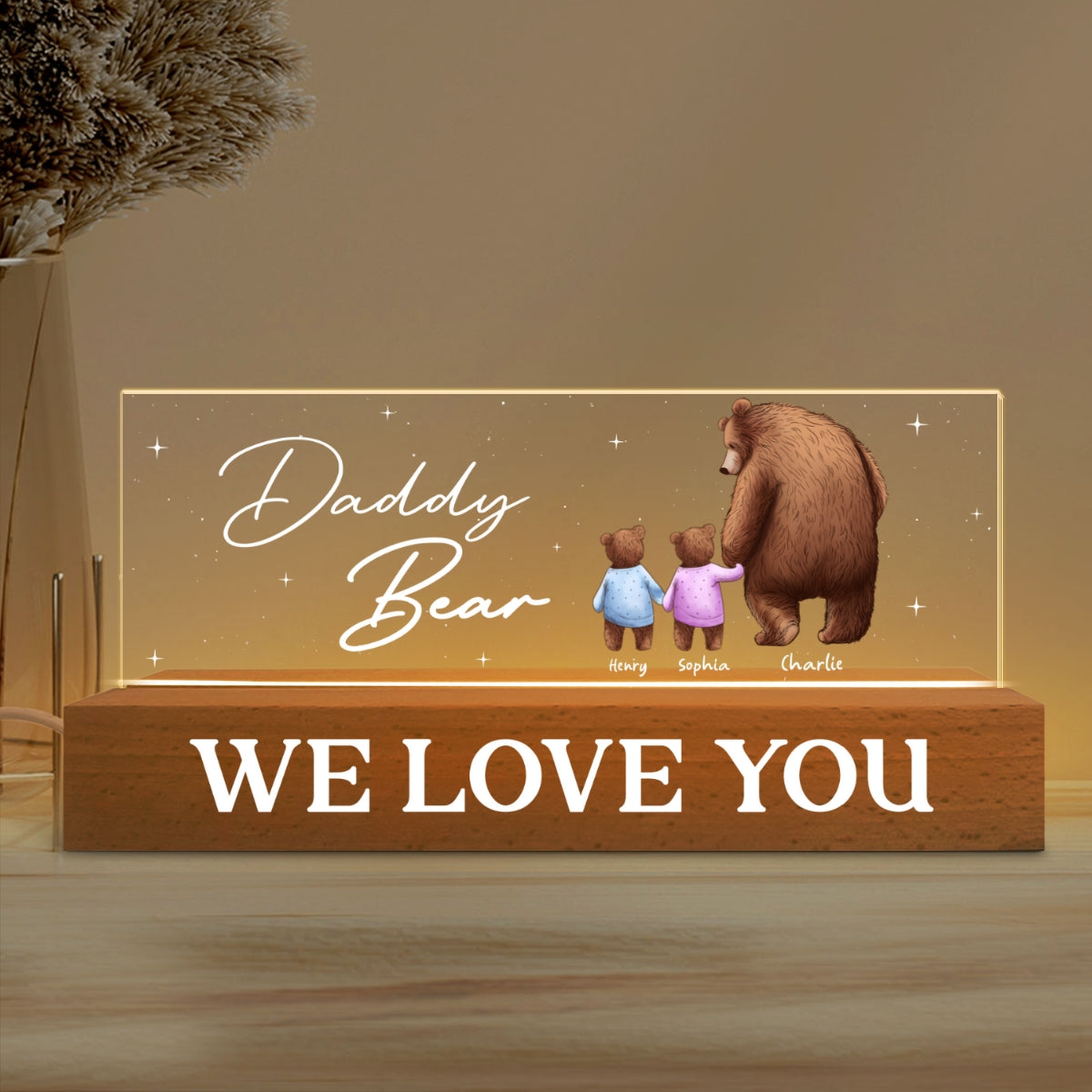 Daddy Bear Papa Bear We Love You Father‘s Day Gift For Dad Personalized Block LED Night Light