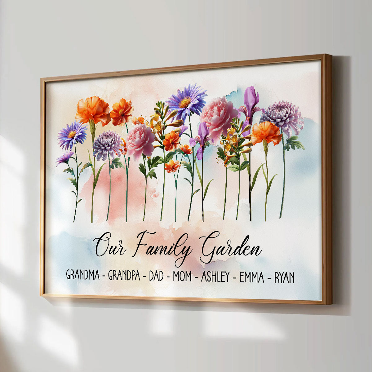 3D Effect Family Members Birth Month Flowers Personalized Poster, Gift For Mom, Grandma