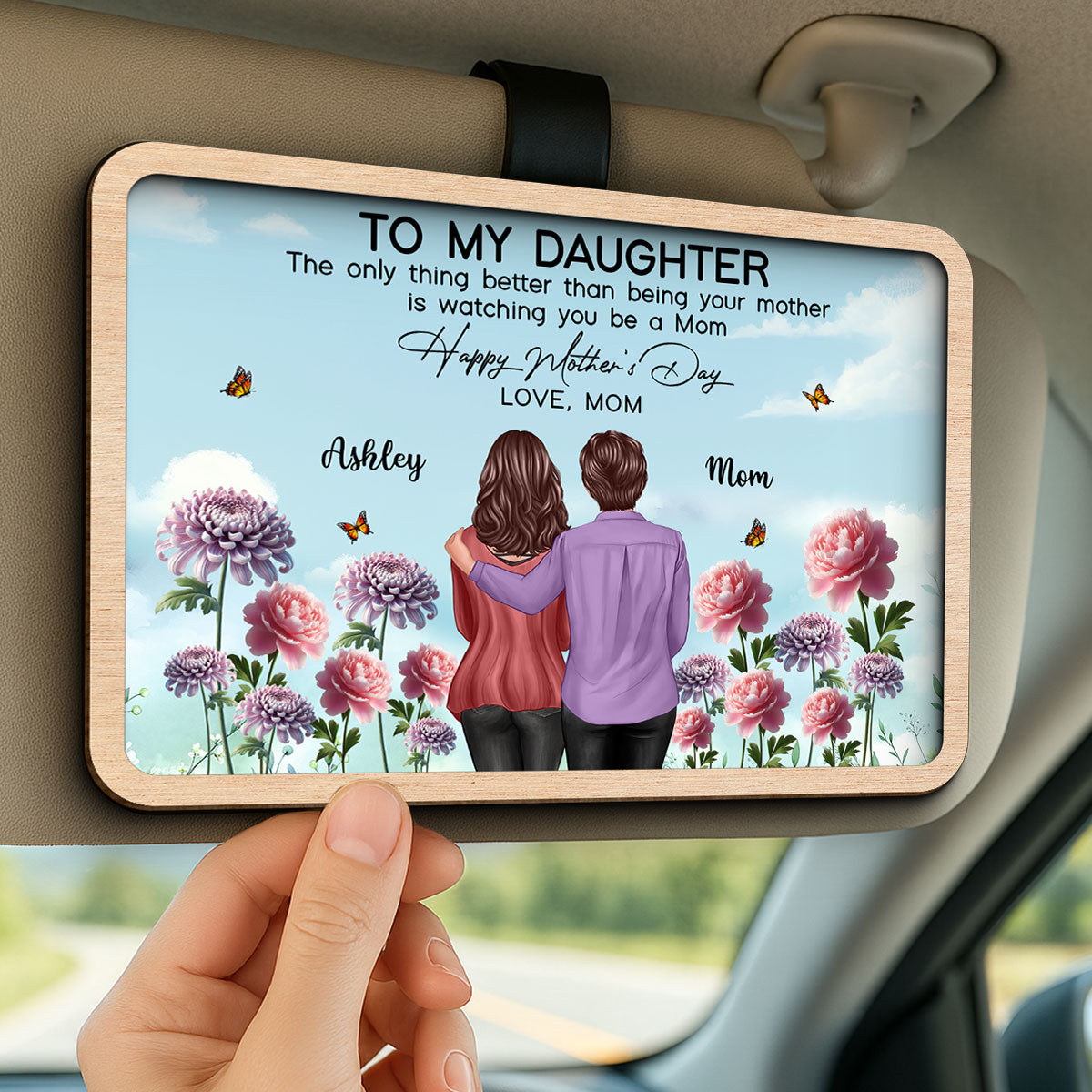 To My Daughter From Mom Happy Mother's Day Birth Flower Personalized Car Visor, Gift For Daughter
