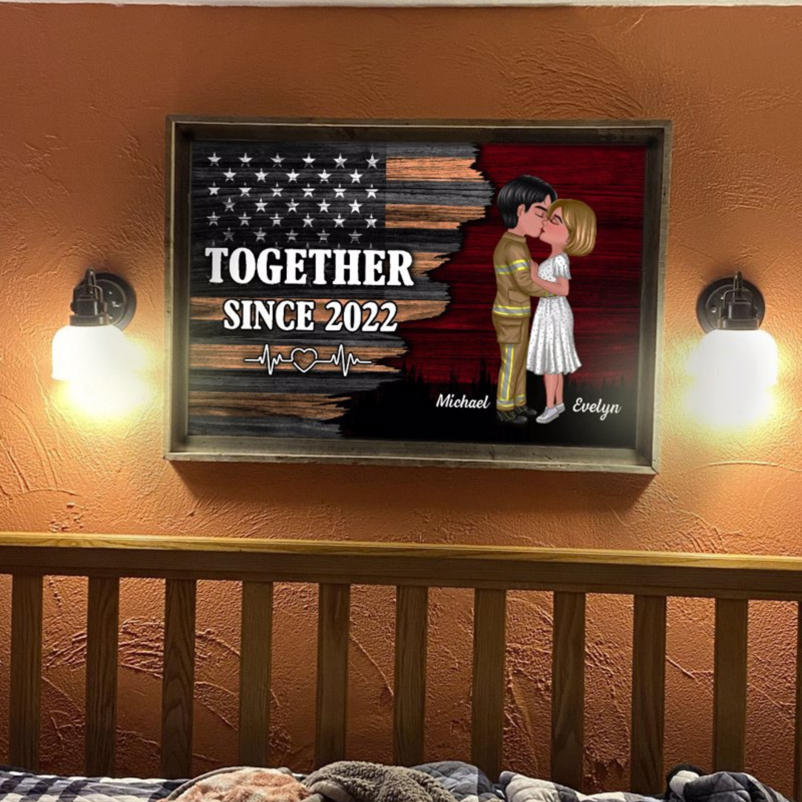 Hero Couple Kissing Half Flag Gifts by Occupation Firefighter, Nurse, Police Officer - Personalized Poster