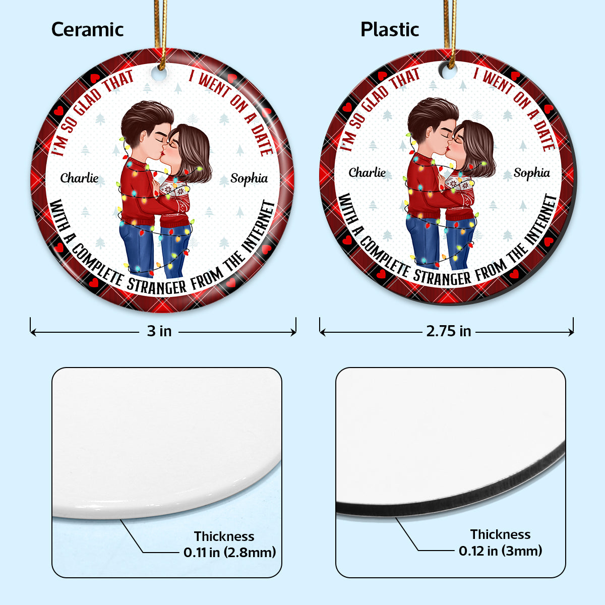 Couple Kissing Went On Date With A Complete Stranger Personalized Circle Ornament
