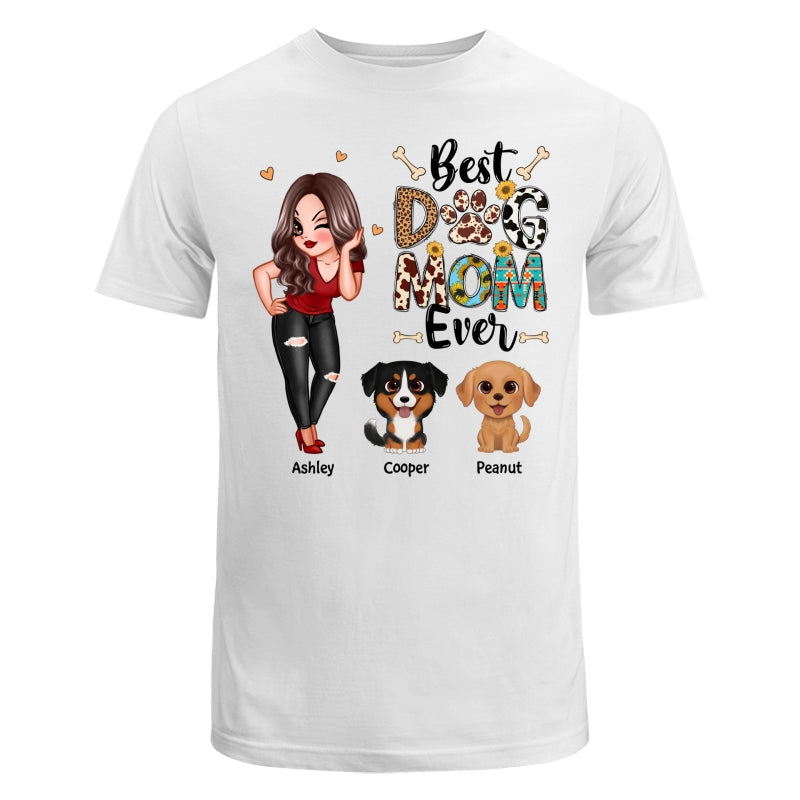 Best Dog Mom Ever Multi Pattern Pretty Girl & Cute Cartoon Sitting Dog Personalized Shirt