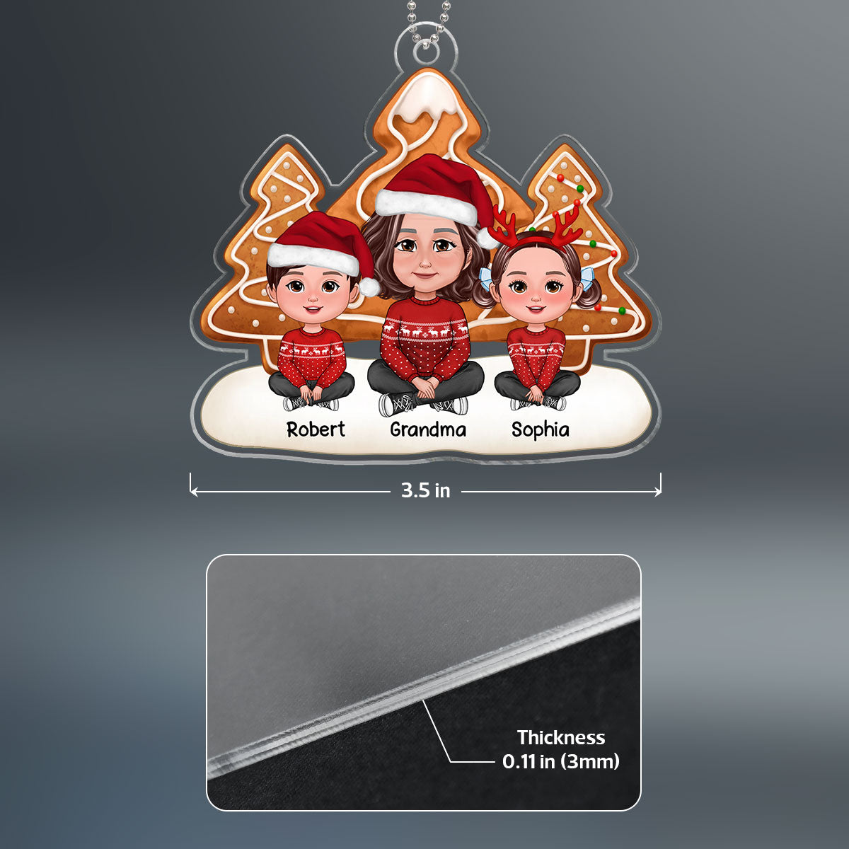 Simple Ginger Bread Christmas Trees Grandma & Grandkids Sitting Personalized Acrylic Ornament