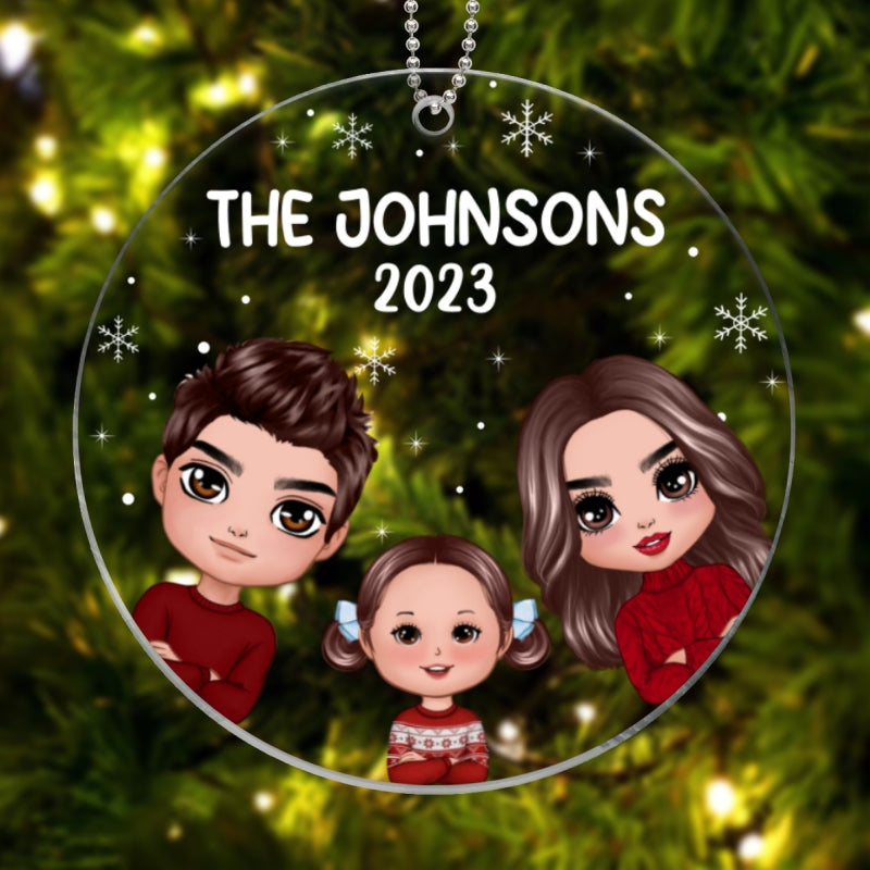 Doll Whole Family Peeking Dad Mom Kid Dog Cat Personalized Circle Acrylic Ornament