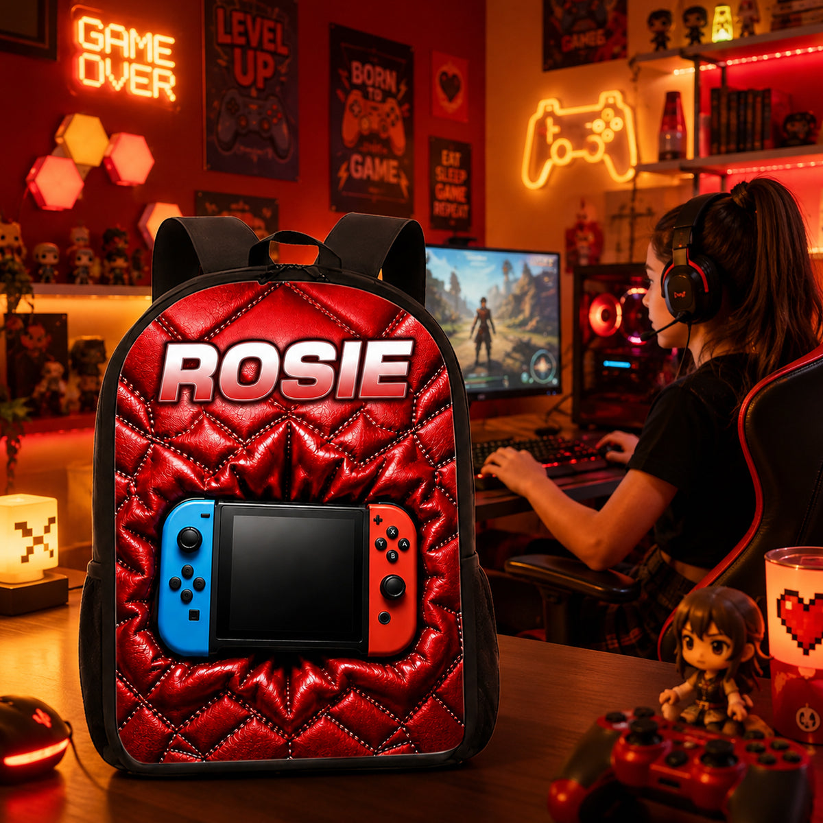 Gamer Custom Name - Personalized Backpack - Back to School Trendy Design for Boys, Girls