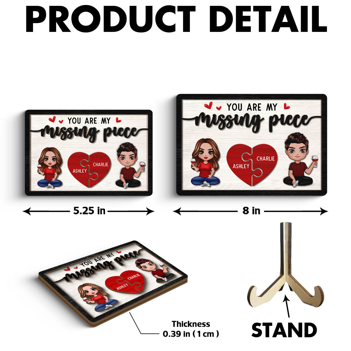 You‘re My Missing Piece Doll Couple Sitting Valentine’s Day Gift For Him For Her Personalized 2-Layer Wooden Plaque