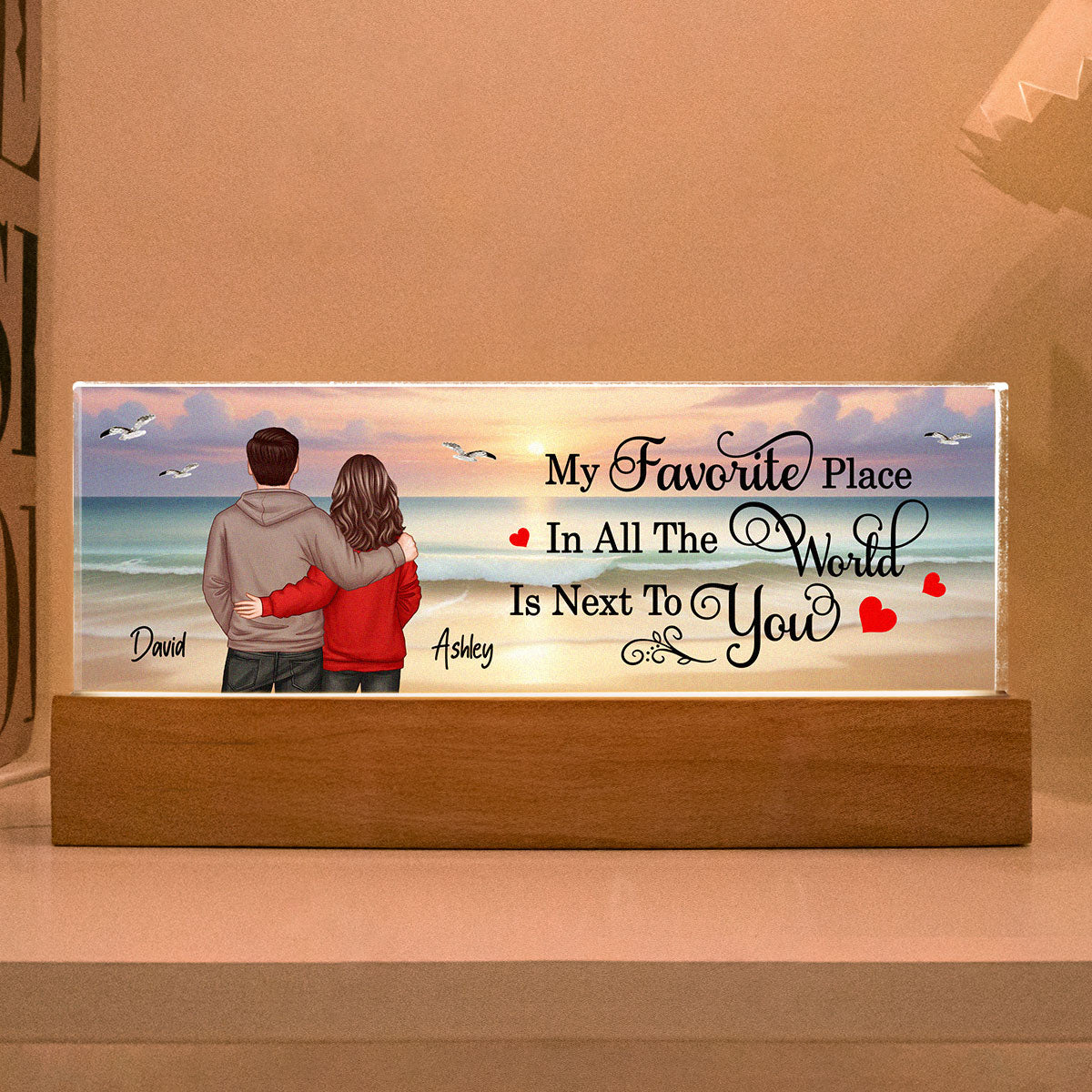My Favorite Place Couple Beach Landscape Personalized LED Night Light, Gift For Her, Gift For Him