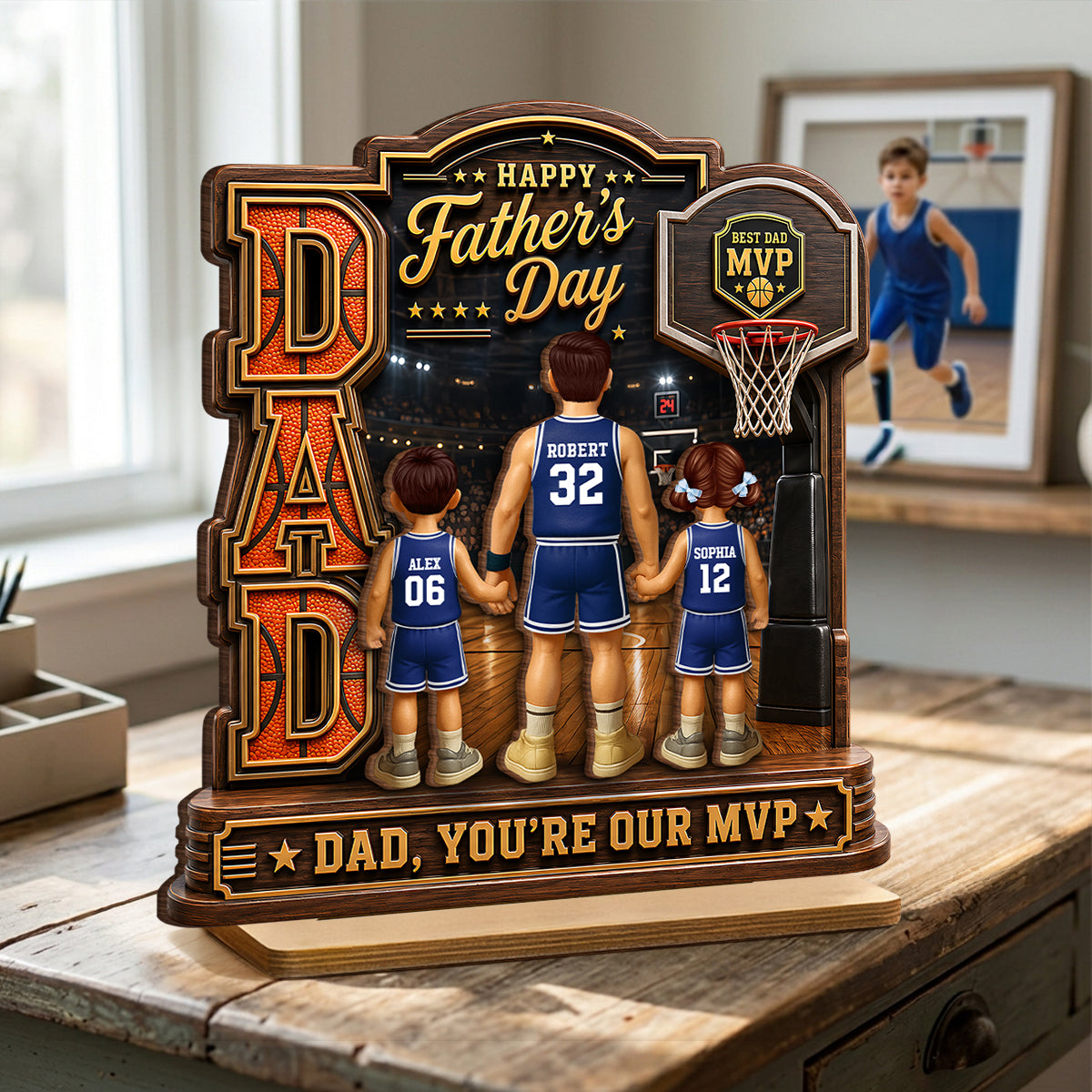 The MVP Dad Basketball - Personalized 2-Layered Wooden Plaque - Father's Day Gift For Dad, Husband