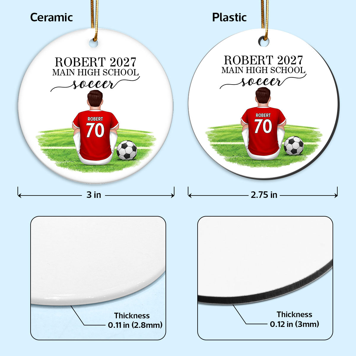 Senior Soccer Player - Personalized Ceramic Ornament – Custom Name, Number & High School Gift
