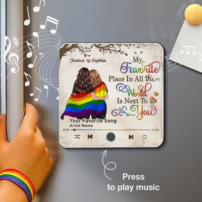 Favorite Place In The World LGBT Couple Standing Back View Personalized Music Fridge Magnet