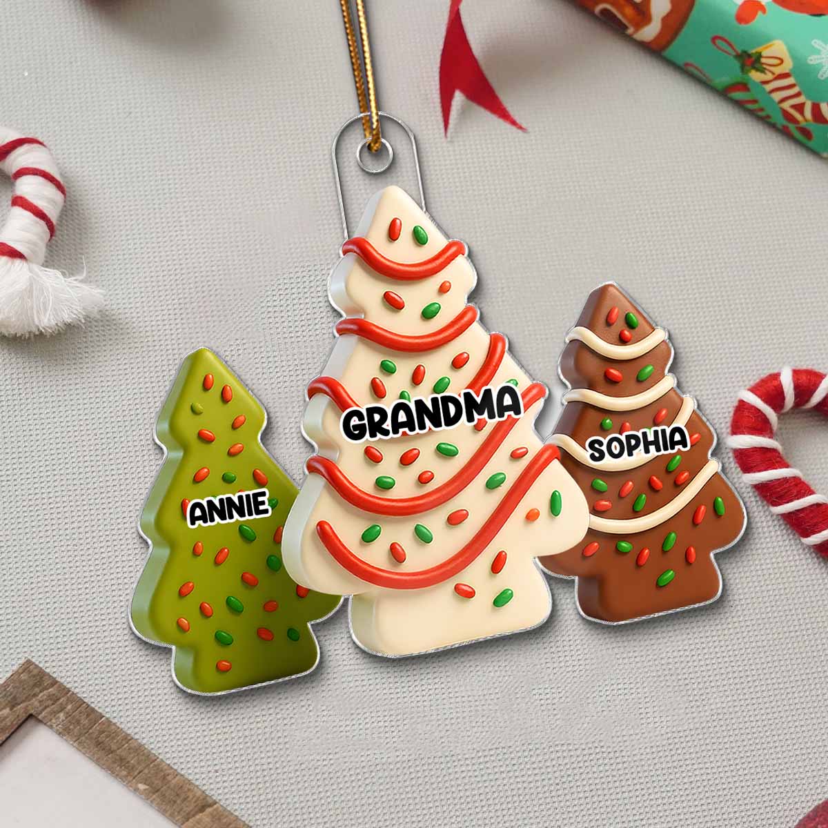 3D Effect Christmas Tree Cakes Grandma Grandkids - Personalized Acrylic Ornament