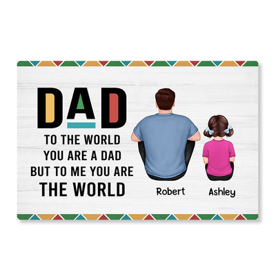 Dope Black Dad Colorful Pattern Man & Kids Sitting Back View Personalized Horizontal Poster