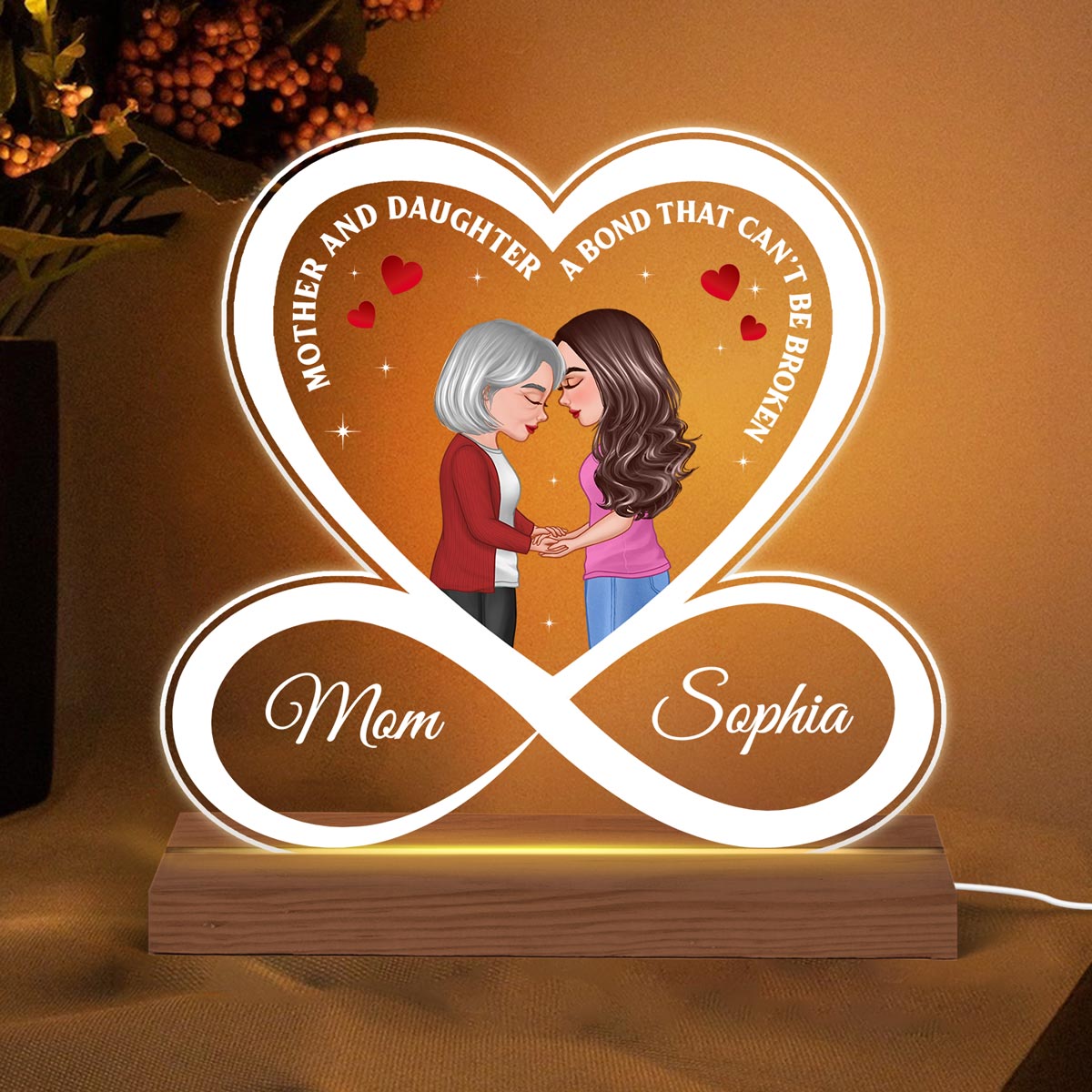 Mother Daughter A Bond That Can‘t Be Broken Personalized Acrylic Custom Shape LED Night Light