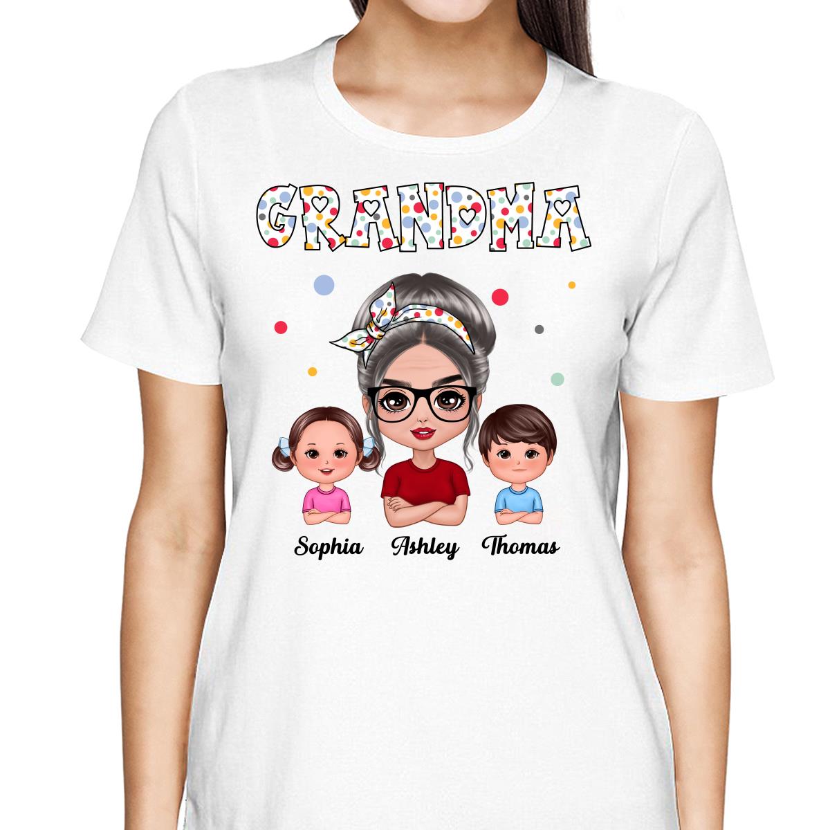 Colorful Dot Doll Grandma Grandkids Personalized Shirt