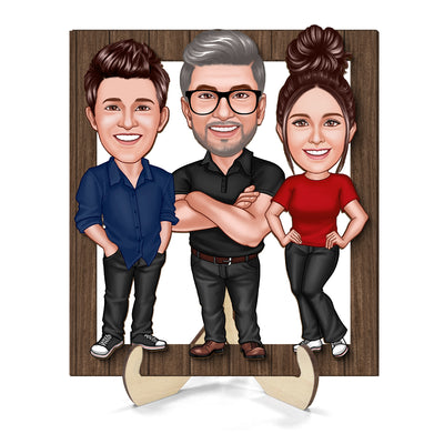 Dad Grandpa Kids Caricature Frame Personalized 2-Layer Wooden Plaque, Father's Day Gift For Dad, For Husband, For Him