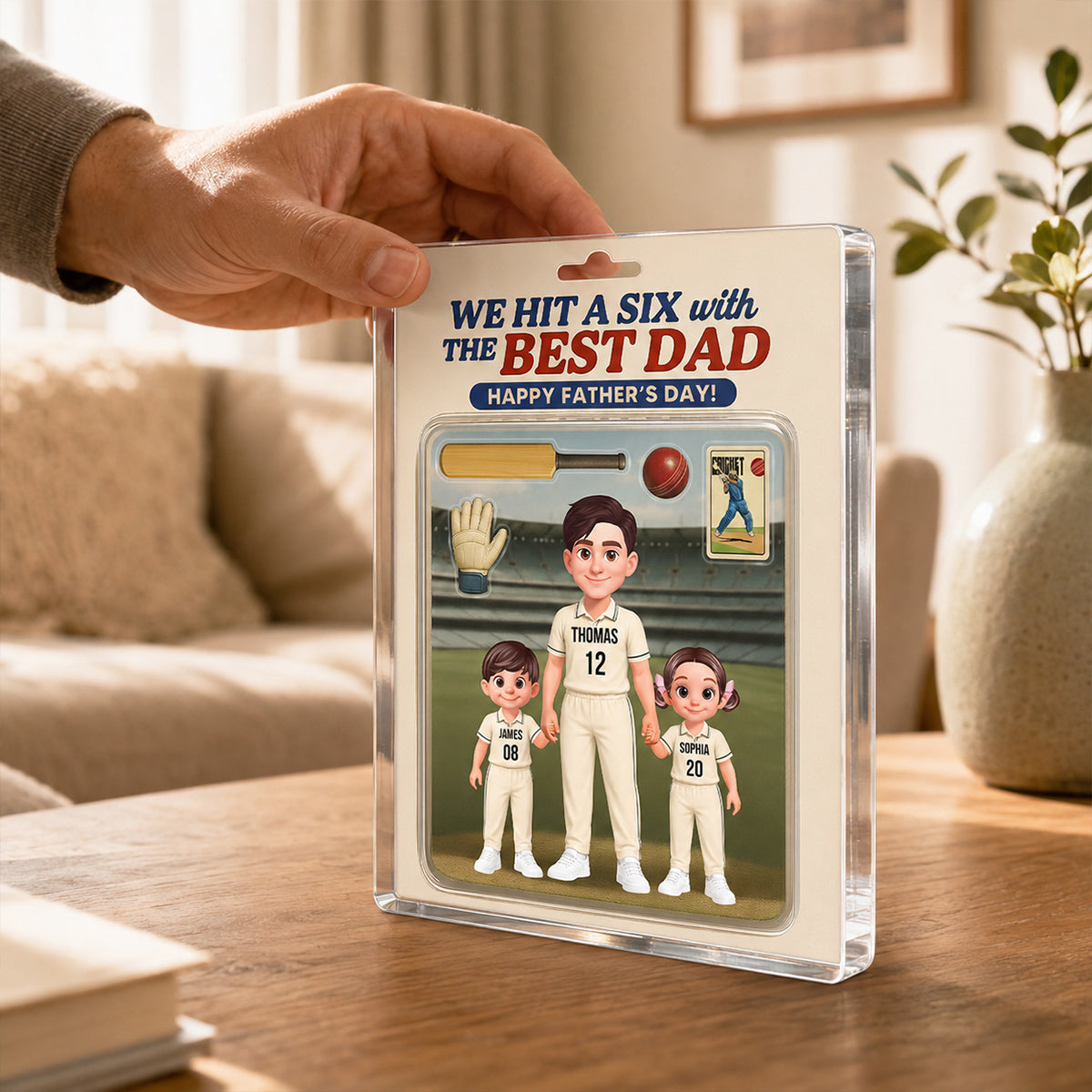 Hit A Six With The Best Dad Cricket Dad - Personalised Acrylic Block Plaque - Father's Day Gift