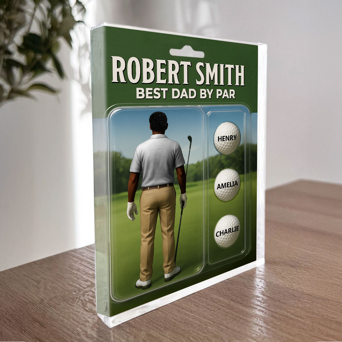 Custom Figure Best Dad By Par With Kids' Names Personalized Acrylic Block Plaque, Perfect Father's Day Gift For Dad, For Him, For Golf Lover