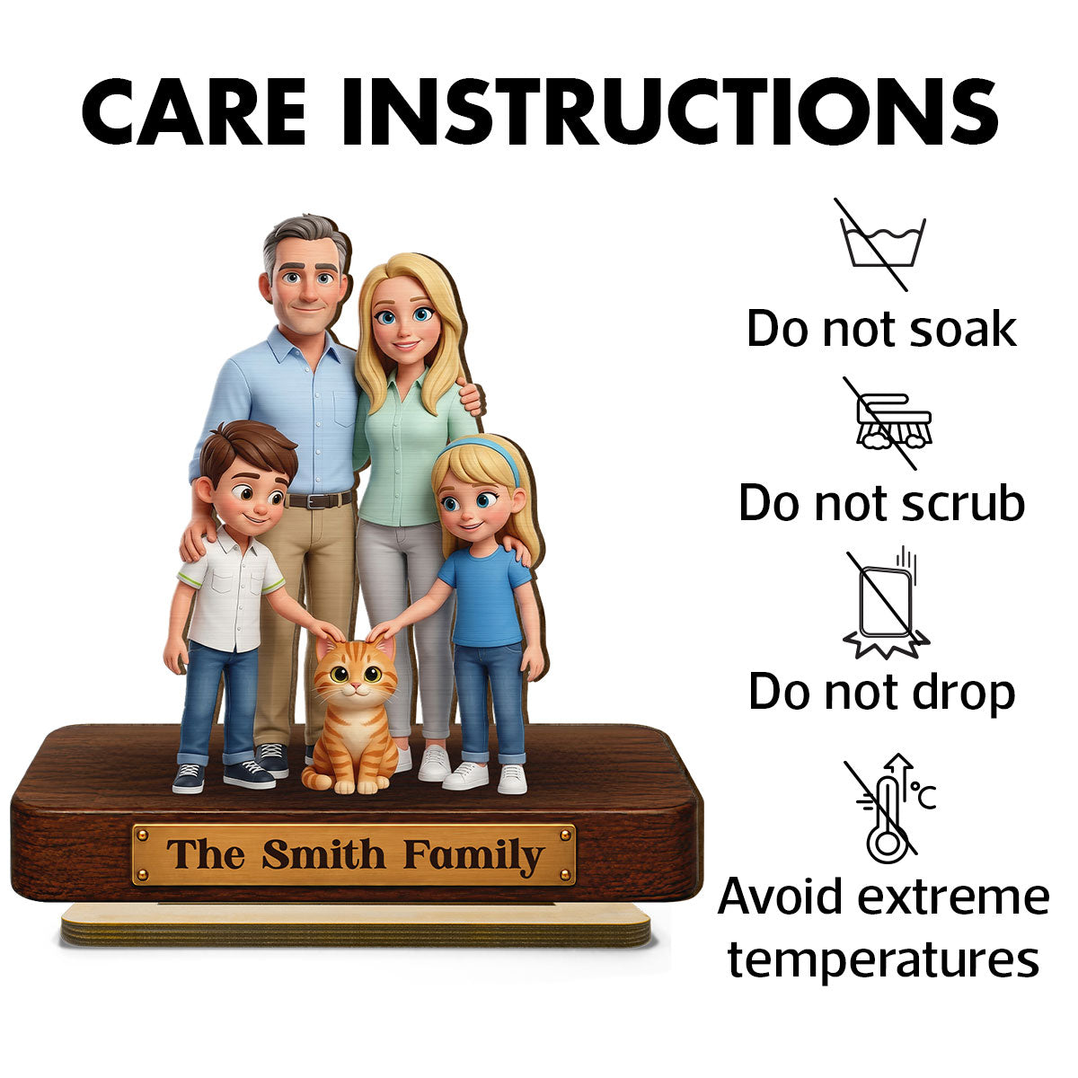 Cartoon Family Portrait From Photo 2D Flat - Personalized Wooden Plaque