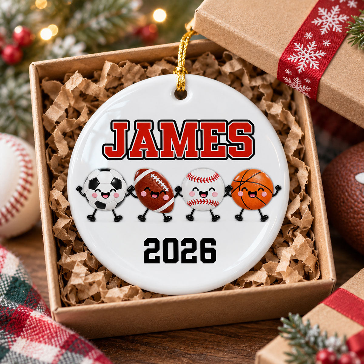Multiple Sports Player 2D Flat - Personalized Ceramic Ornament - Christmas Gift For Kid, Teen, Soccer, Basketball, Baseball, Softball, Football, Volleyball Athlete