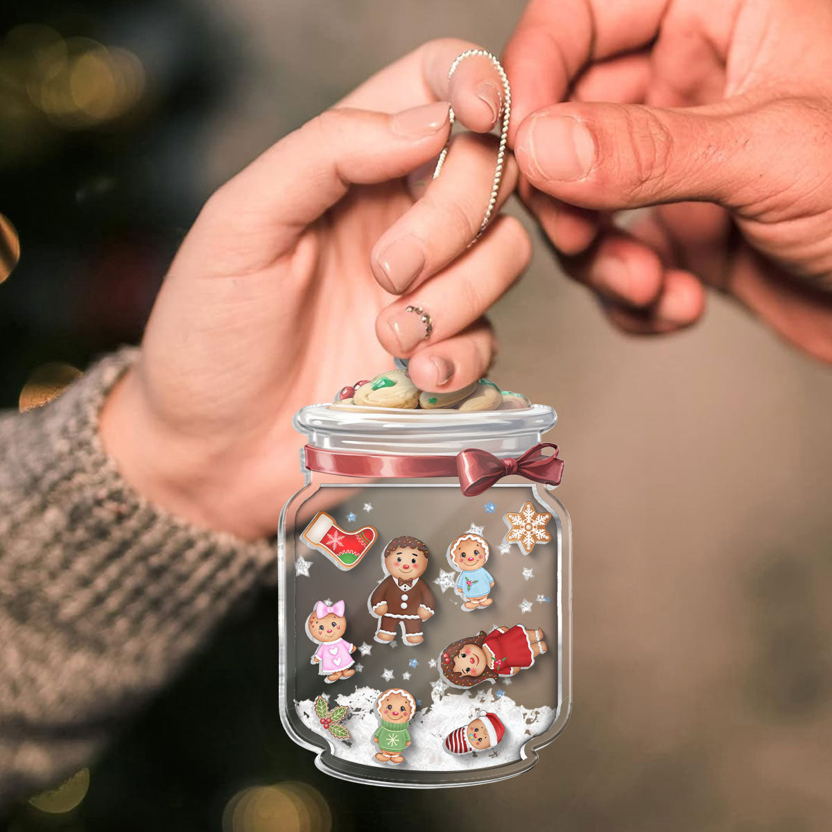 Gingerbread Cookies Jar Personalized Shaker Ornament, Family Christmas Gift