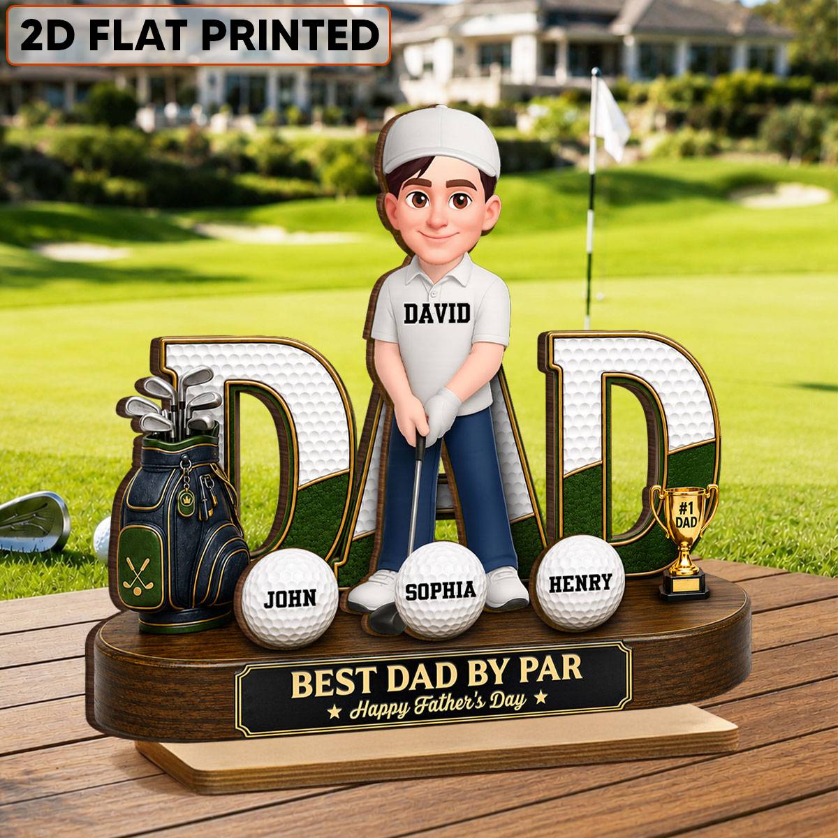 Golf Dad Legend Best Dad By Par - Personalized 2-Layered Wooden Plaque - Father's Day Gift For Dad