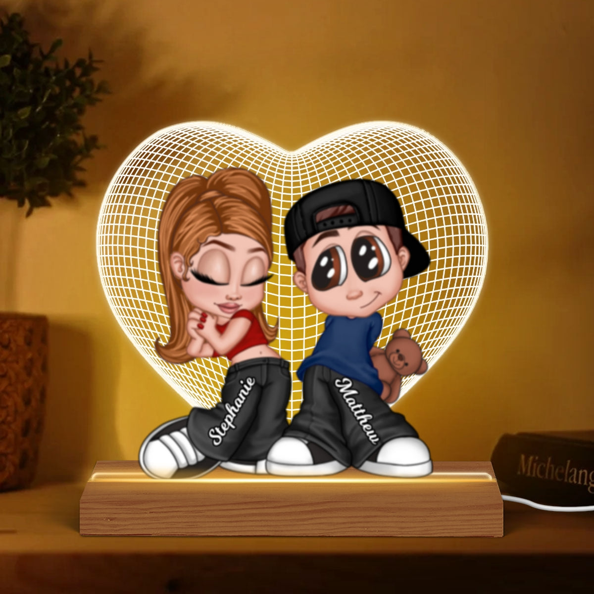 3D Effect Heart Y2K Couple Personalized Acrylic LED Night Light,  Gift, Anniversary Gift for Him for Her