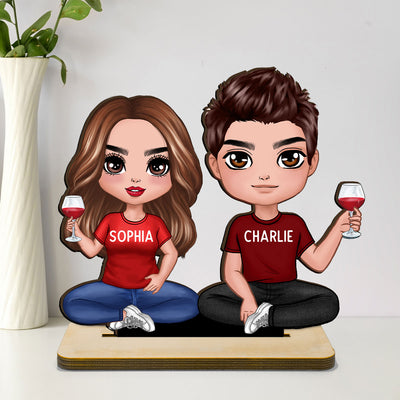 Doll Couple Sitting Home Decor Gift For Him Gift For Her Personalized Standing Wooden Plaque