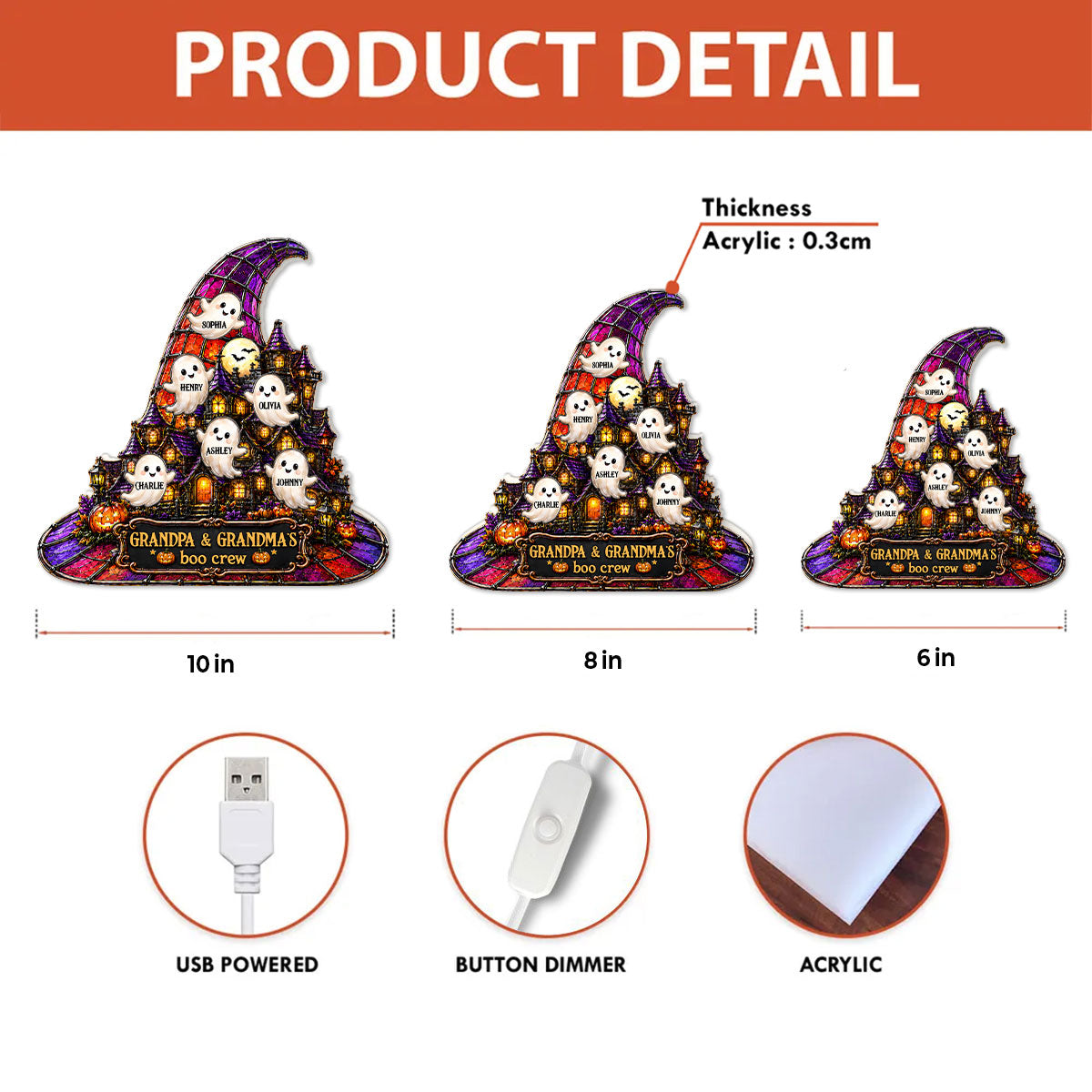 Halloween Witch Hat Haunted House Grandpa Grandma's Boo Crew - Personalized Light Box - Halloween Decor For Grandparents