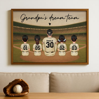 Retro Vintage Baseball Grandpa's Dream Team Personalized Poster| Unique Father's Day Gift For Grandpa