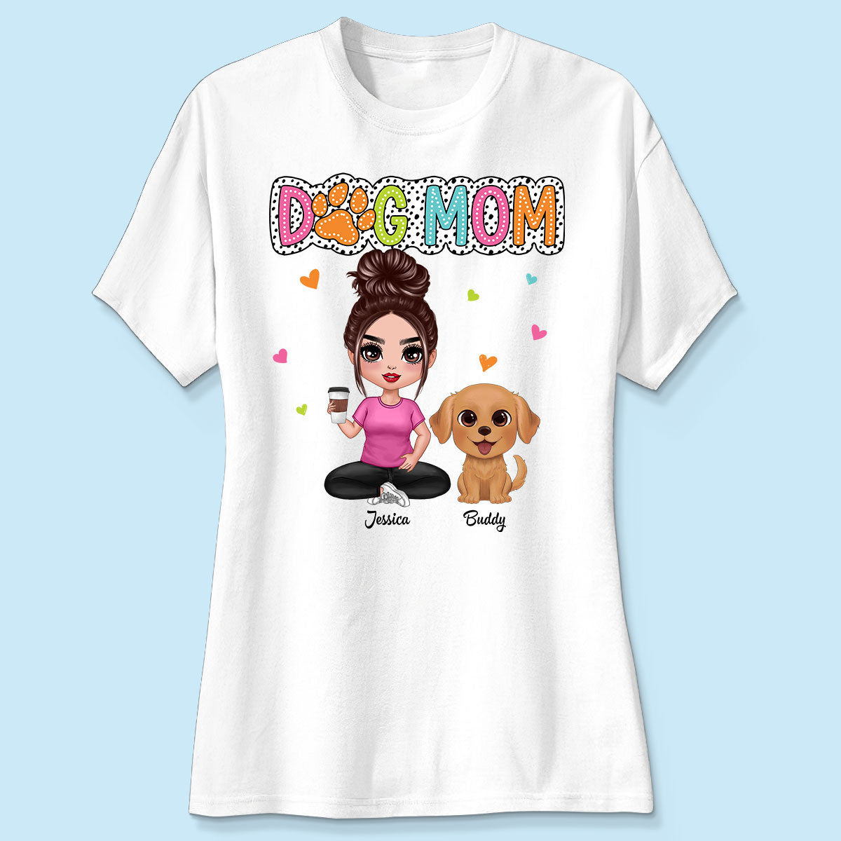 Dog Mom Summer Vibe Woman & Cute Watercolor Dogs Personalized Shirt