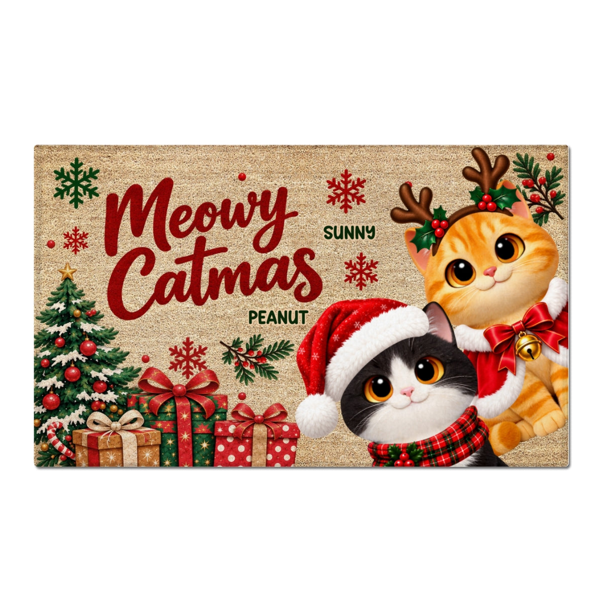 Festive Christmas Meowy Catmas Cute Cats - Personalized Doormat - Christmas Gift For Cat Lovers, Christmas Decor