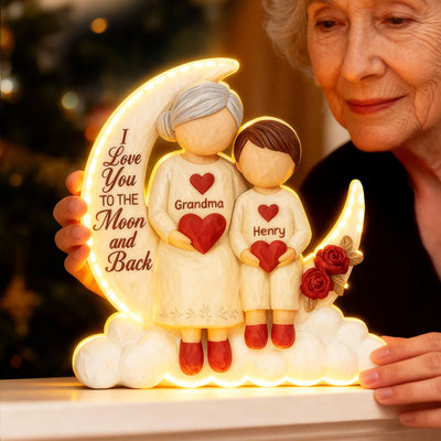 Grandma Granddaughter Grandson On Moon 3D Effect - Personalized Light Box