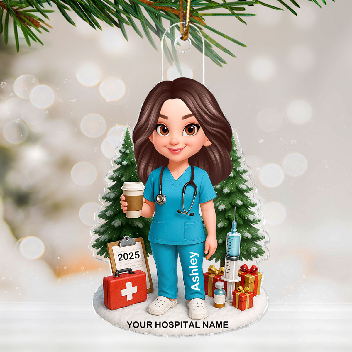 3D Effect Proud Nurse With Signature Symbols Christmas - Personalized Acrylic Ornament - Christmas Gift For Nurses