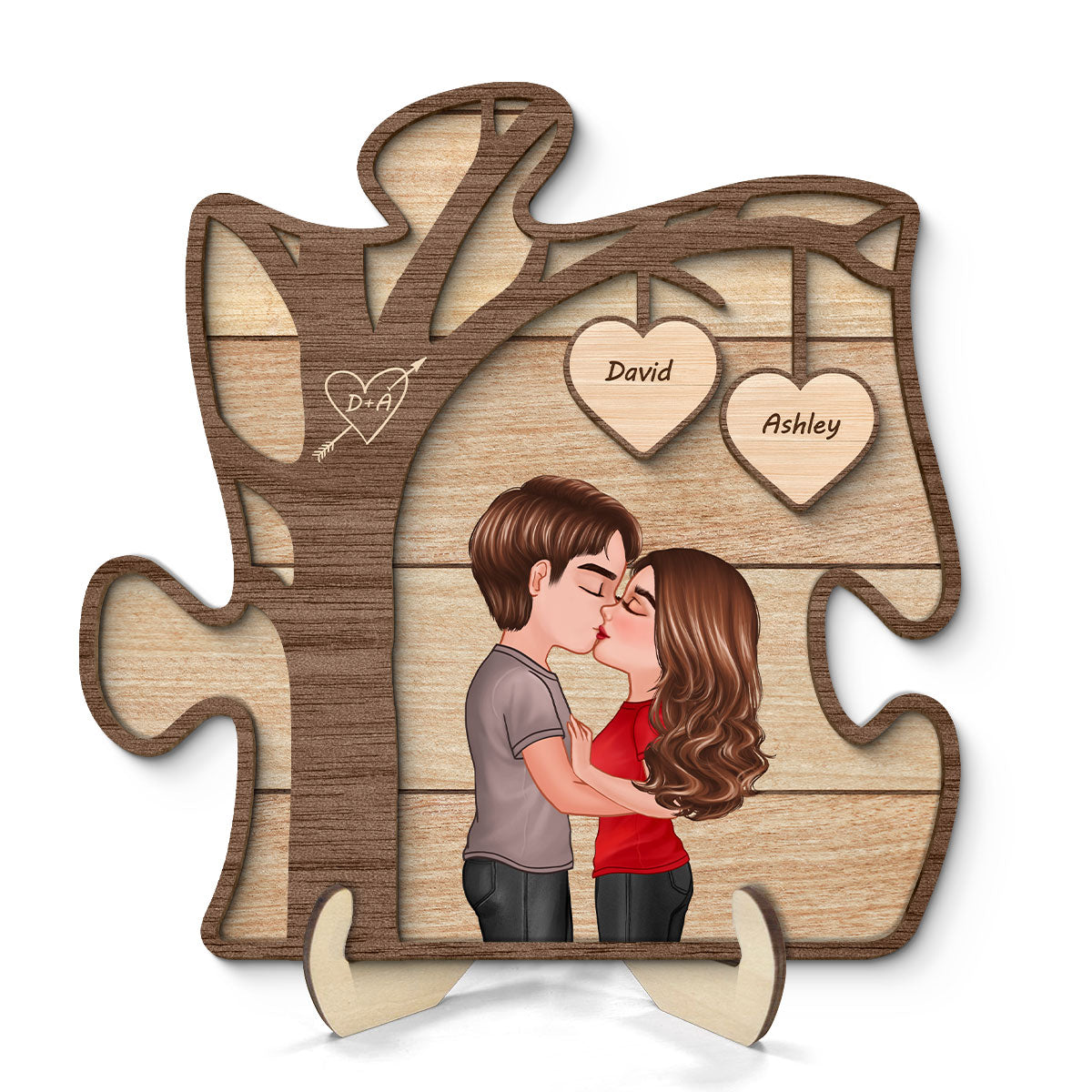 Couple Kissing Under Tree Personalized 2-Layer Wooden Plaque, Heartfelt 2025 Valentine‘s Day Gift For Him, For Her, Husband, Wife, Boyfriend, Girlfriend