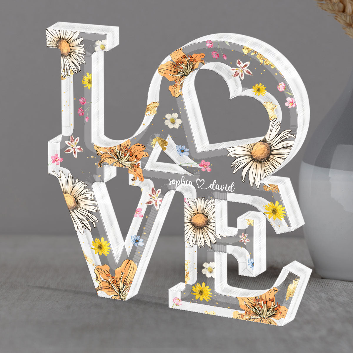 Custom Flower Printed Love Personalized Acrylic Block Plaque,  Gift for her, Gift for him