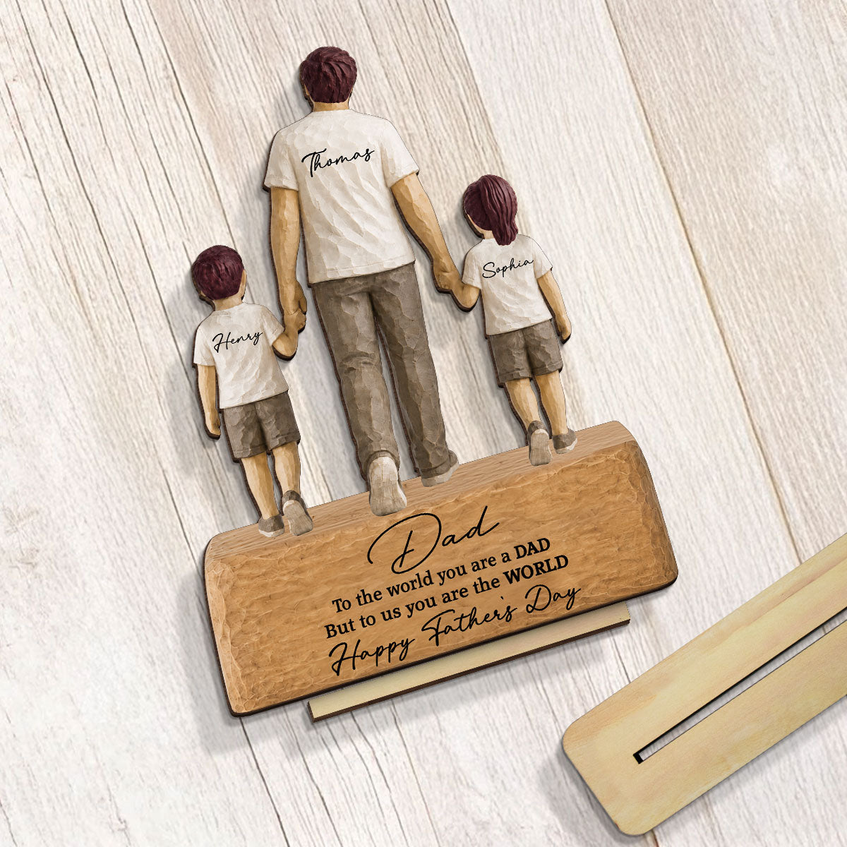 Sentimental Rustic Dad And Kids Walking - Personalized 2-Layered Wooden Plaque - Heartfelt Father's Day Gift For Dad, Husband