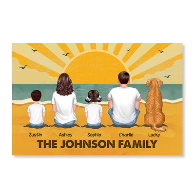 Family Sitting Summer Retro Beach Personalized Poster, Meaningful Father's Day Gift for Dad, Gift for Husband