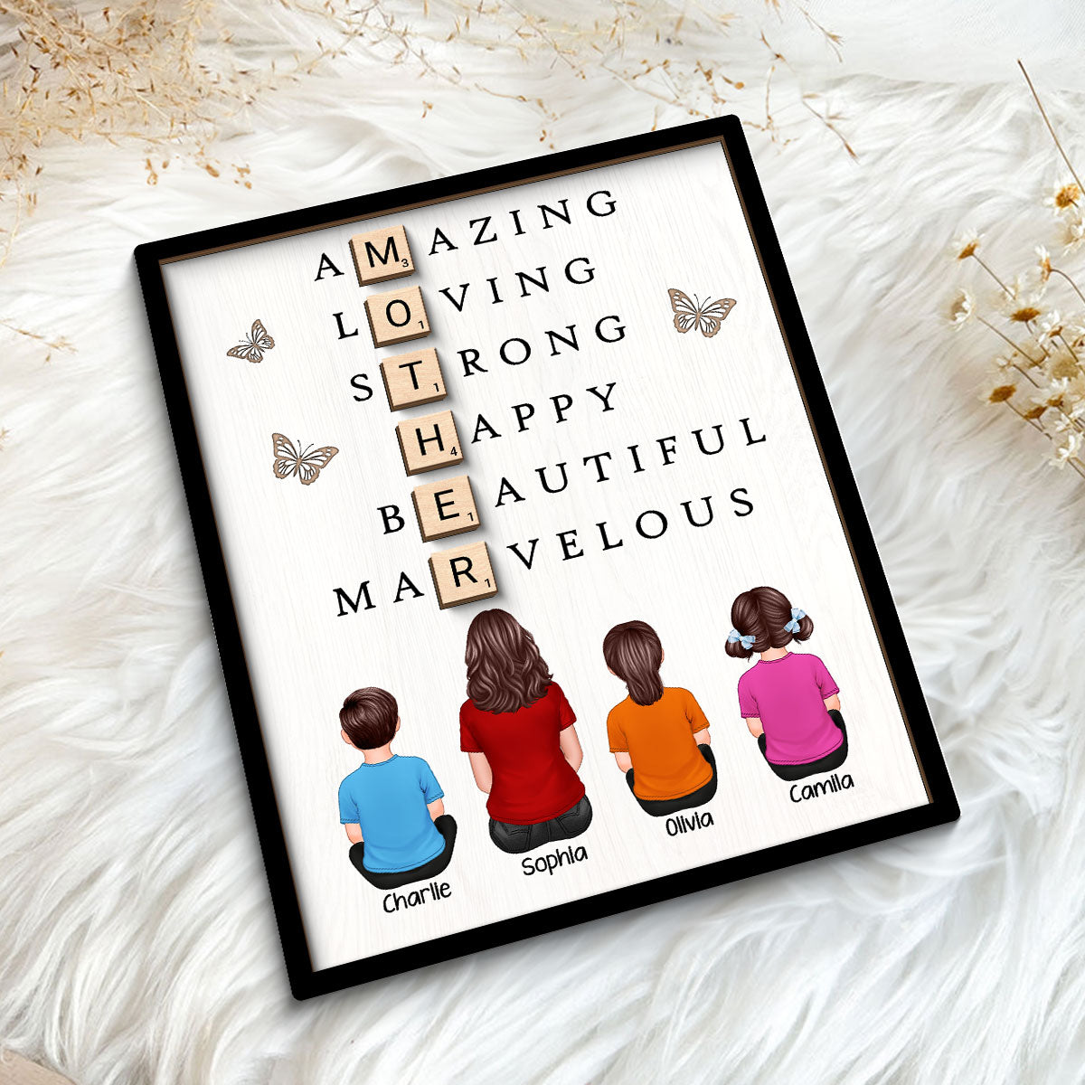 MOTHER Alphabet Tiles Gift For Mom Personalized 2-Layer Wooden Plaque