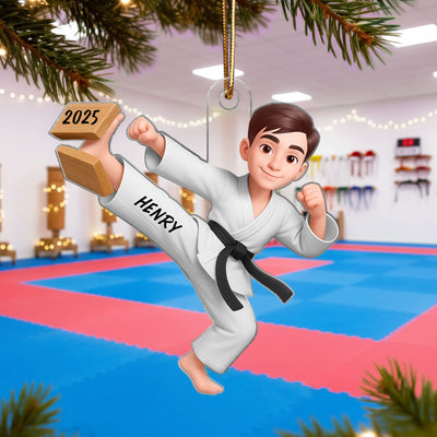 3D Effect Karate Boy Girl - Personalized Acrylic Ornament - Christmas Gift for Daughter or Son