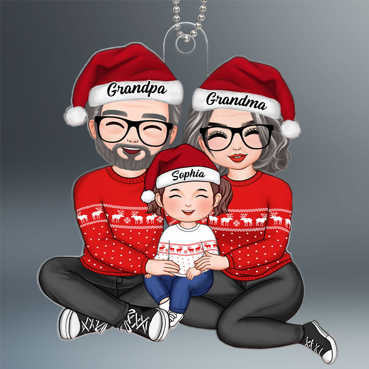 Doll Grandma Grandpa Sitting Hugging Granddaughter Grandson Personalized Acrylic Ornament