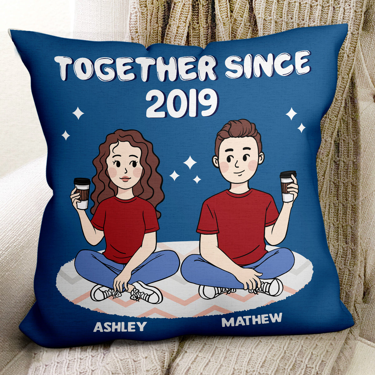 Cartoon Couple Sitting Gift For Him Gift For Her Personalized Pillow