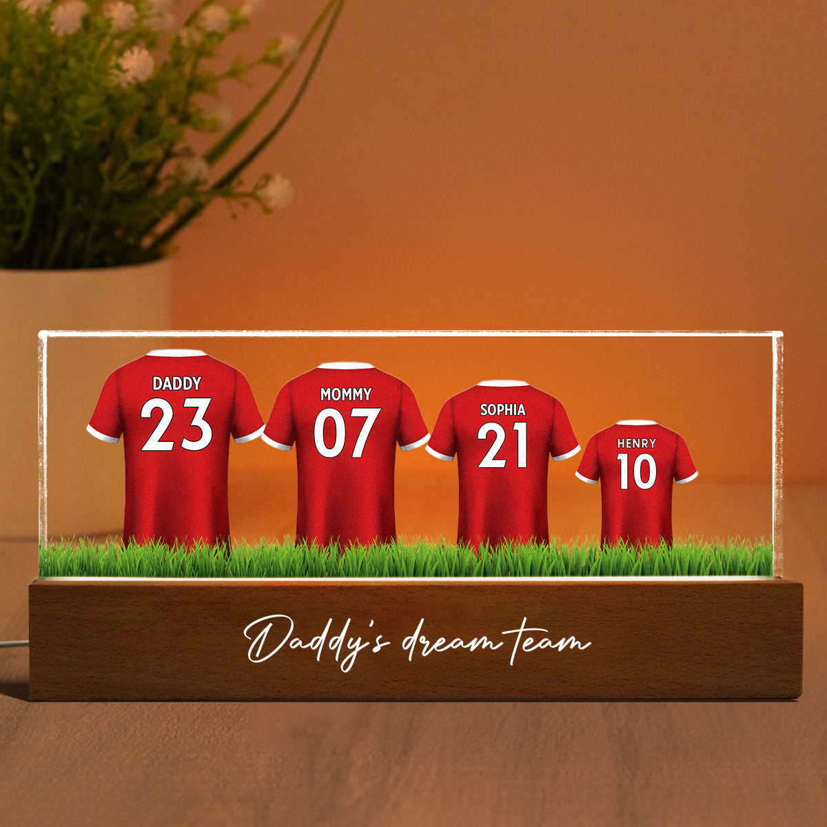 Daddy's Team Soccer Shirt Personalized Acrylic Block LED Night Light