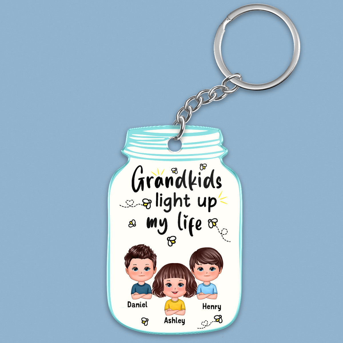 Grandkids Light Up My Life Cute Doll Kids Personalized Acrylic Keychain