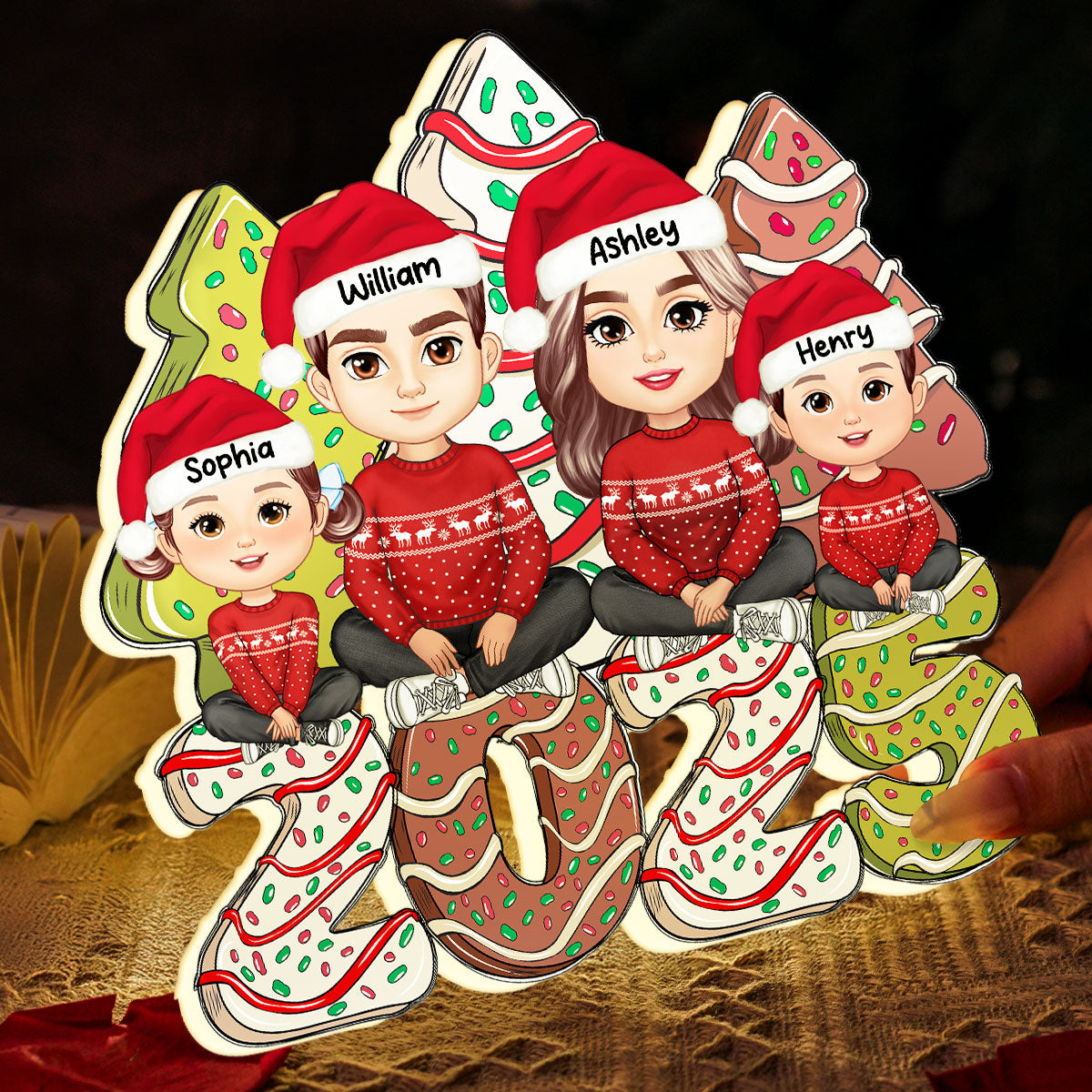 Christmas Tree Cake Family Personalized LED Light Box