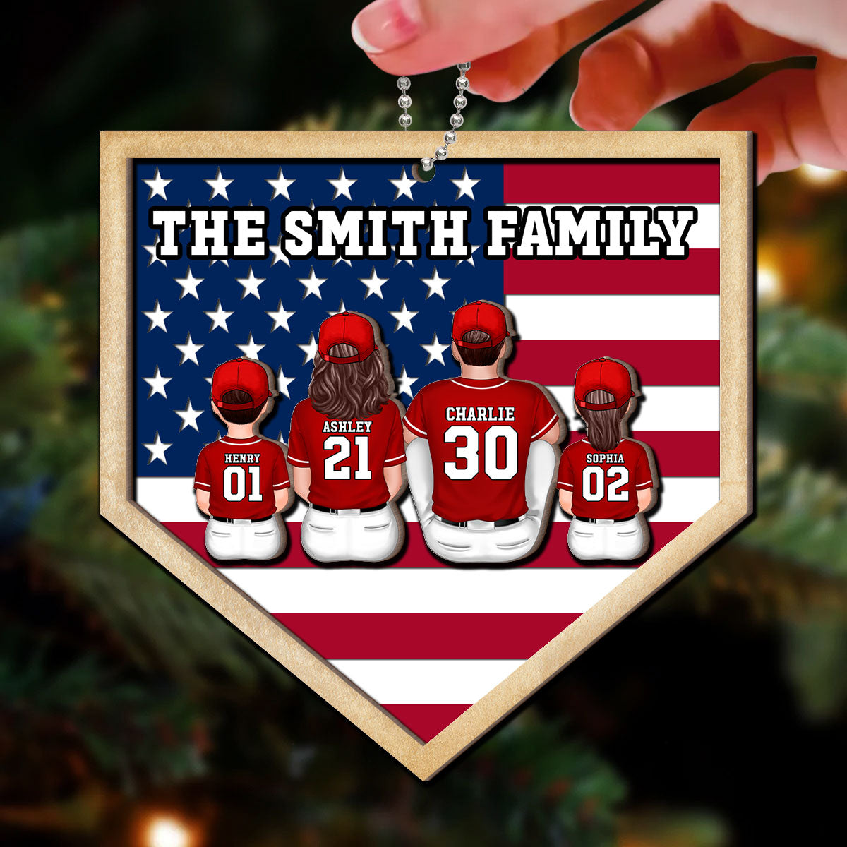 Baseball Family Sitting Personalized 2-Layer Wooden Ornament